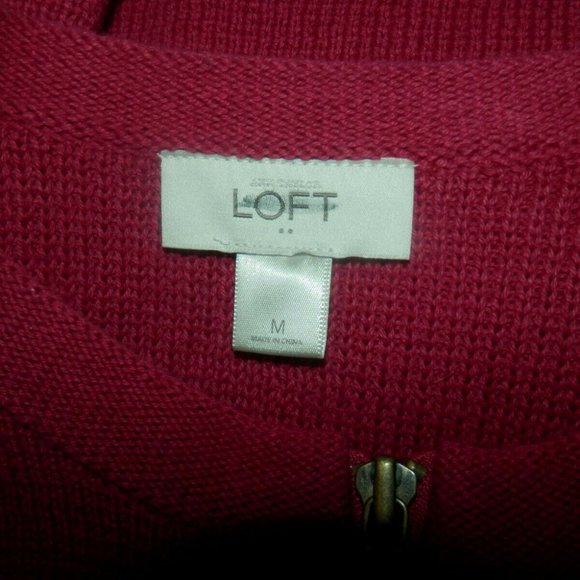ANN TAYLOR LOFT Sweater M Red Cardigan Zipper - Picture 4 of 4